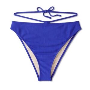 Shade & Shore Blue Ribbed High Waist Extra Cheeky Bikini Bottom S 4-6